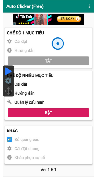 Chế độ click 1 điểm tr&ecirc;n ứng dụng