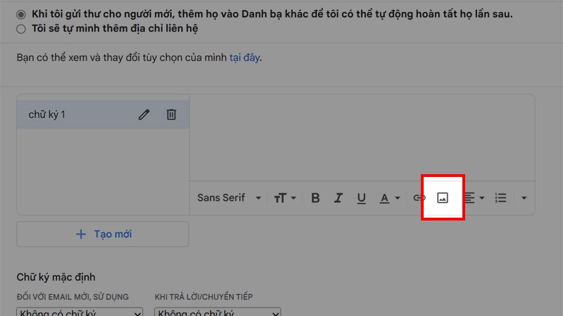 Ch&egrave;n ảnh v&agrave;o chữ k&yacute; gmail bước 5