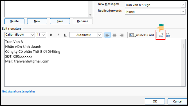 Cách chèn hình ảnh hoặc logo vào chữ ký email