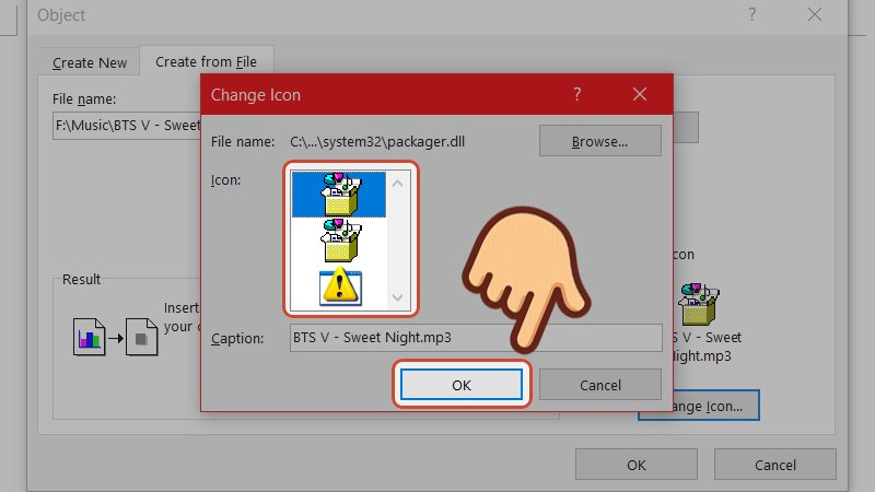 Sau đó chọn hình icon bạn muốn hiển thị và nhấn OK để lưu