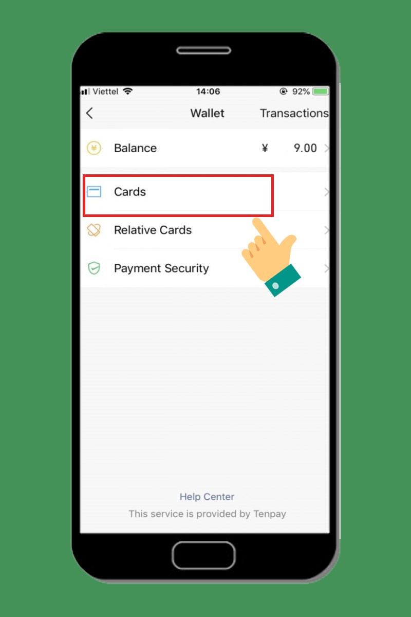 Chọn Cards để bắt đầu thêm thẻ ngân hàng của bạn