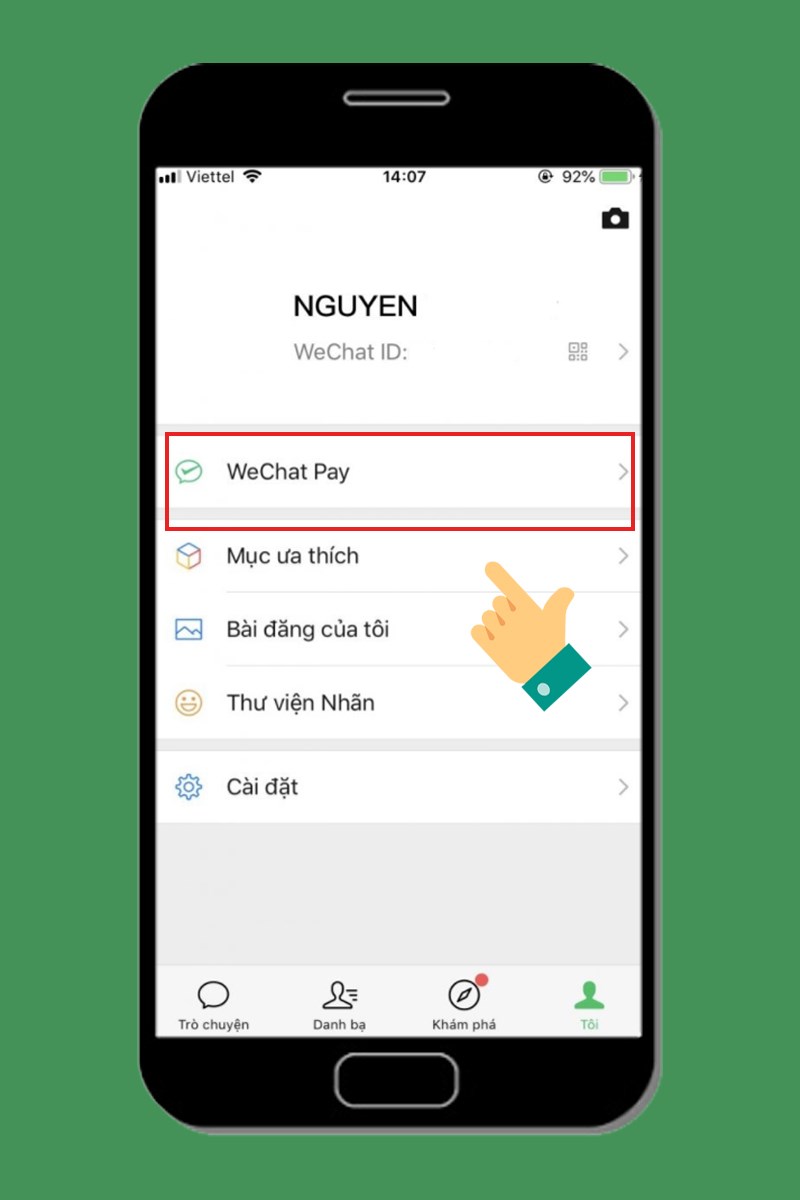 Tại cửa sổ Tôi, tiếp tục chọn WeChat Pay