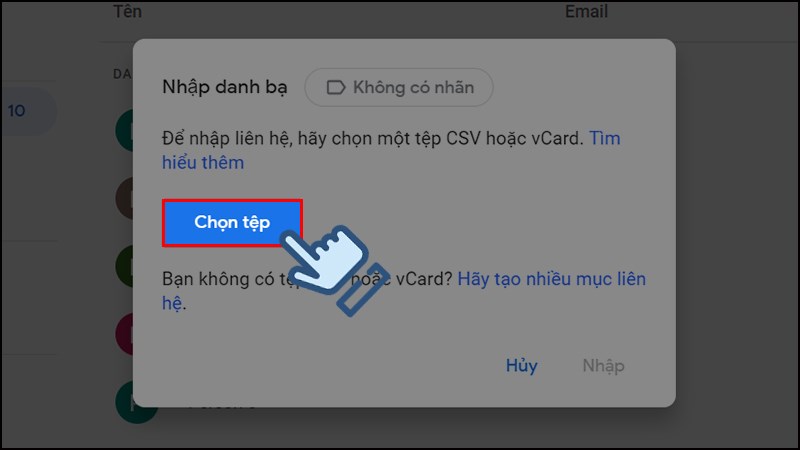 Ấn Chọn tệp để tải file lên