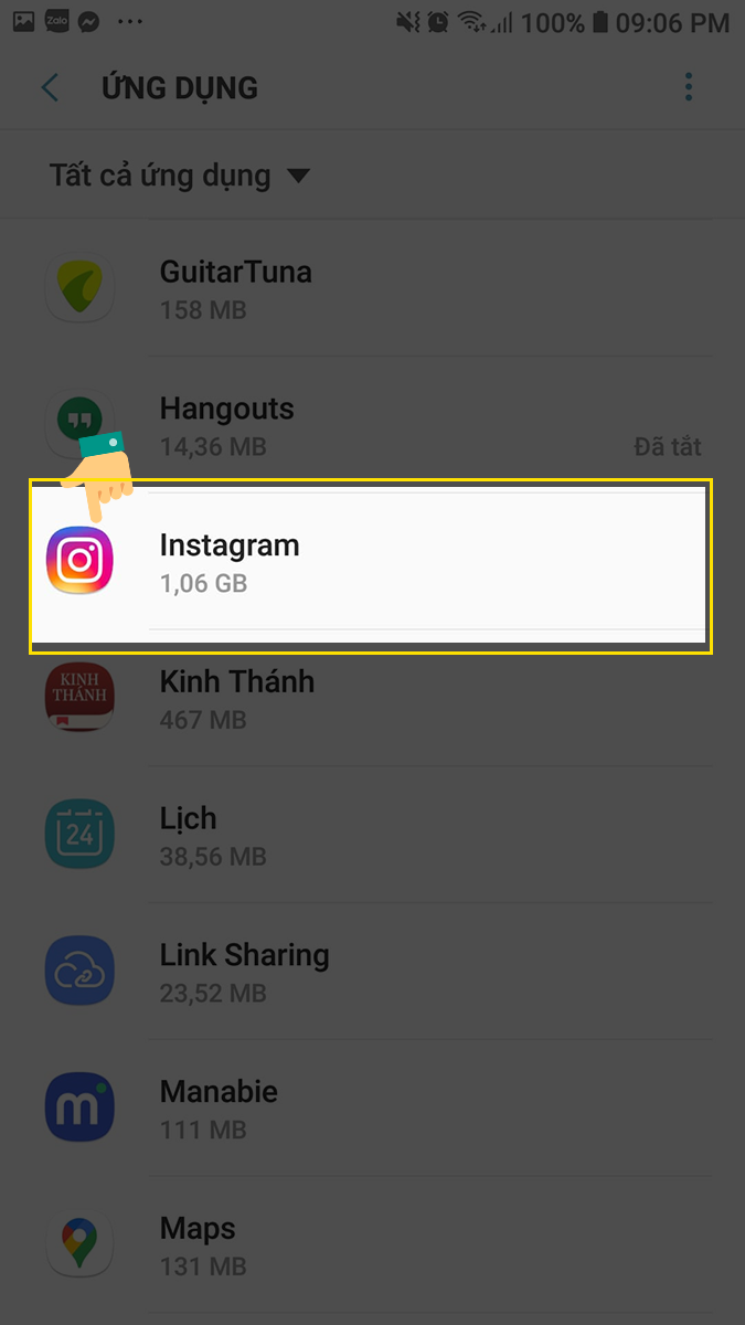 Nhấn chọn ứng dụng Instagram 