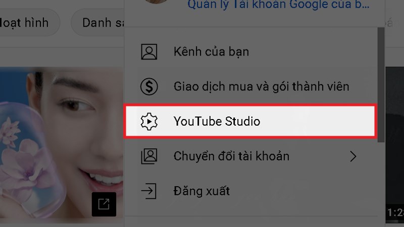 Chọn YouTube Studio