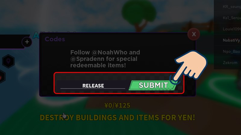 Nhập code rồi nhấn SUBMIT