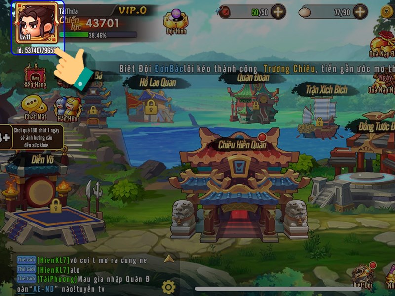 Nhấn v&agrave;o biểu tượng avatar nh&acirc;n vật