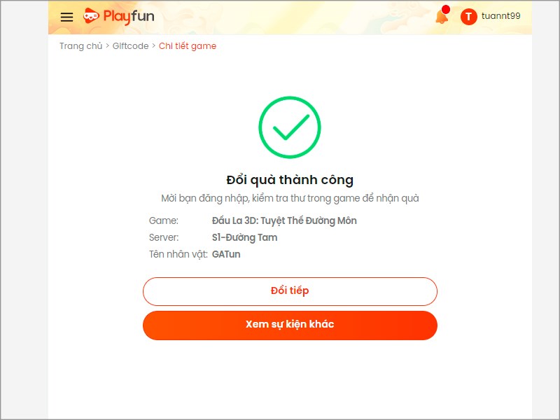 Đổi code th&agrave;nh c&ocirc;ng
