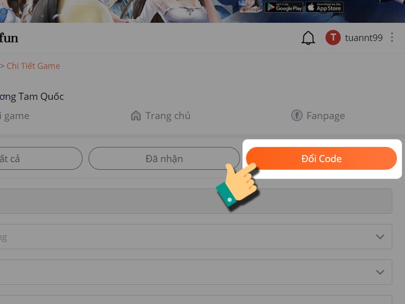 Nhấn vào Đổi code