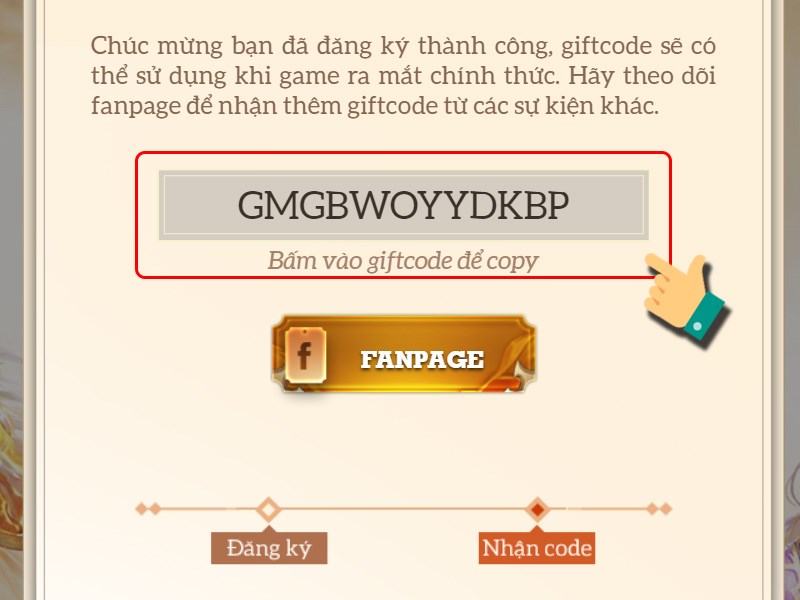 Nhận mã code thành công