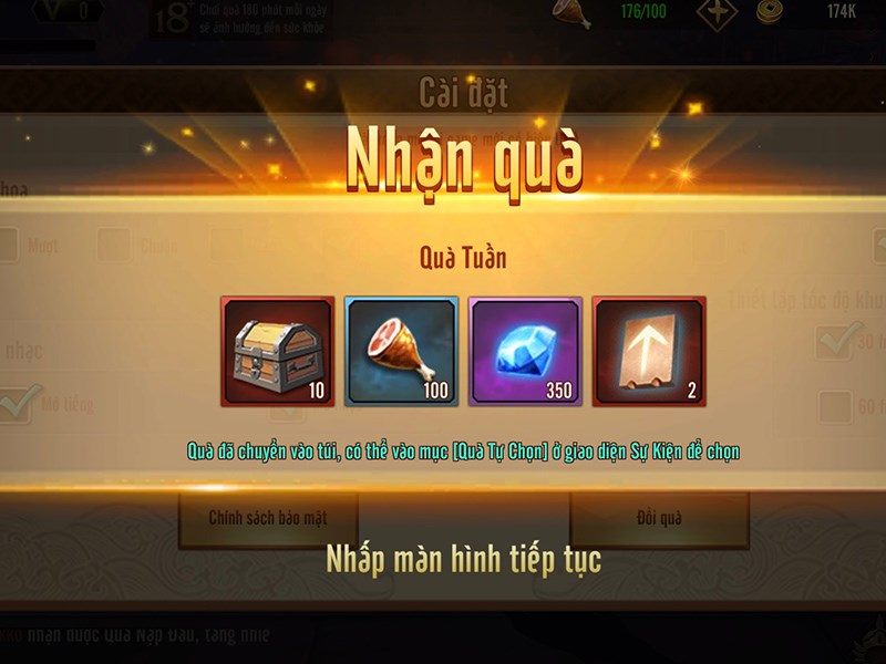 Nhấn vào màn hình để nhận quà