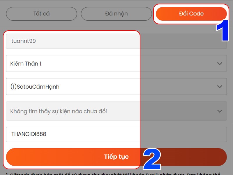 Điền code và xác nhận nhập code Điền code và xác nhận nhập code
