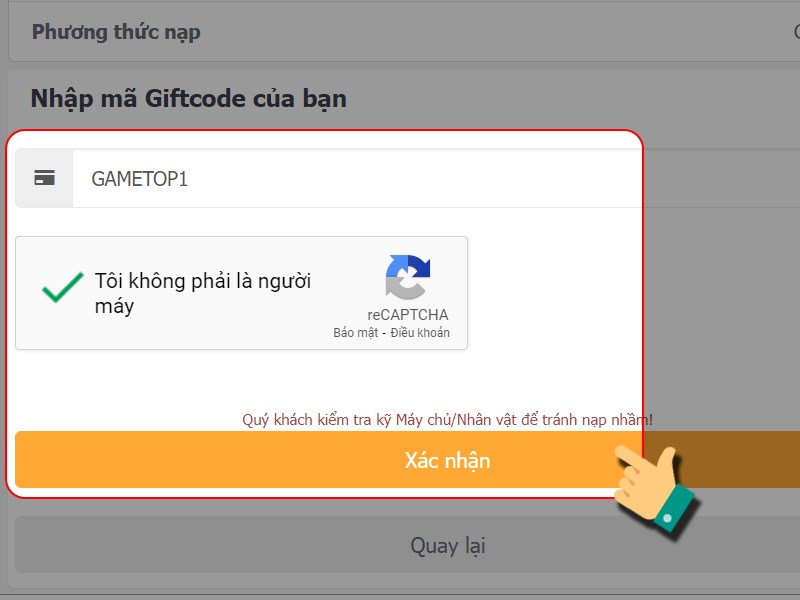 X&aacute;c nhận nhập code
