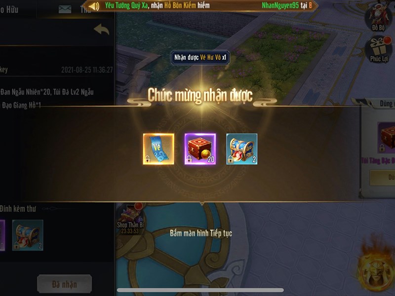 Nhận quà nhập code thành công Nhận quà nhập code thành công