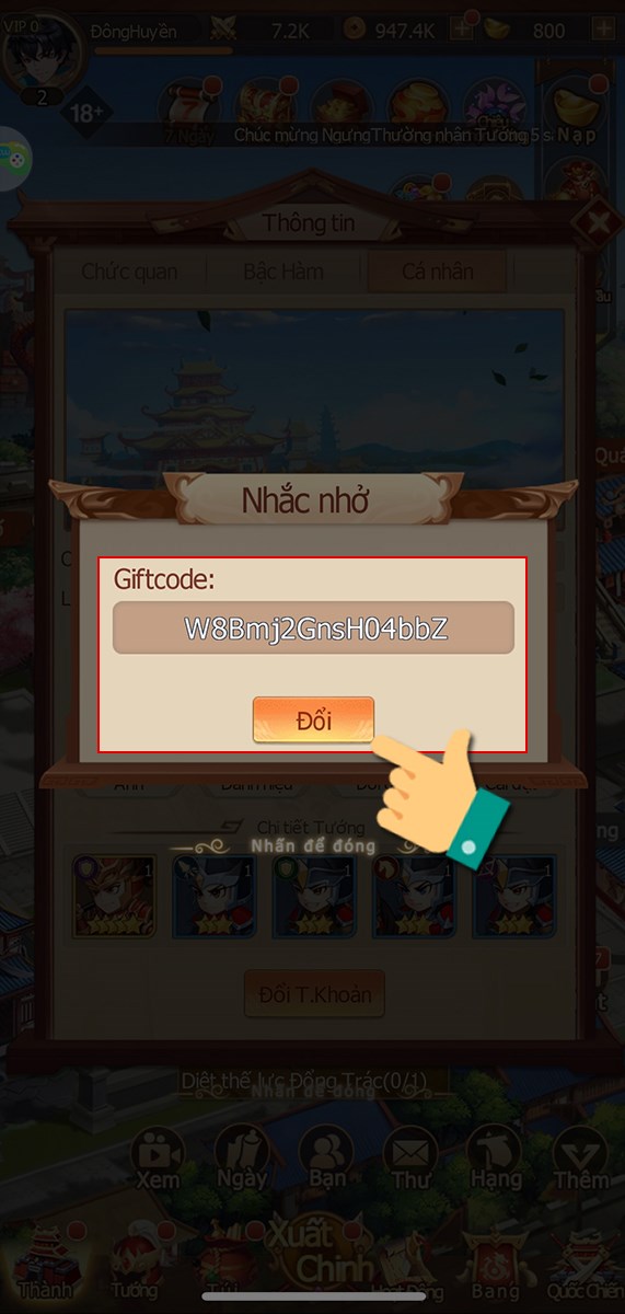 Điền m&atilde; code v&agrave; nhận qu&agrave;