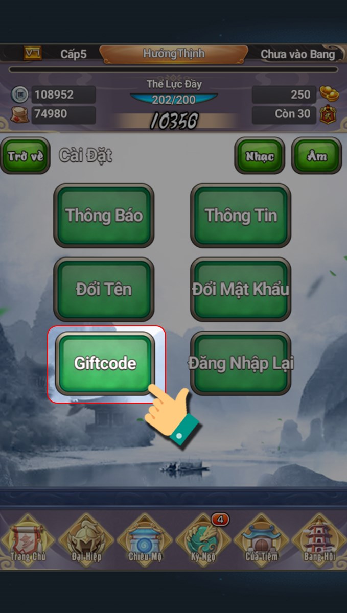 Chọn giftcode