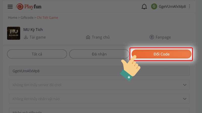 Chọn vào mục Đổi code
