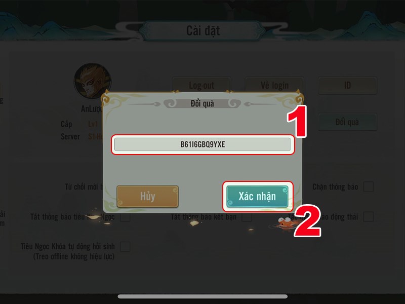 Nhập mã code bạn có