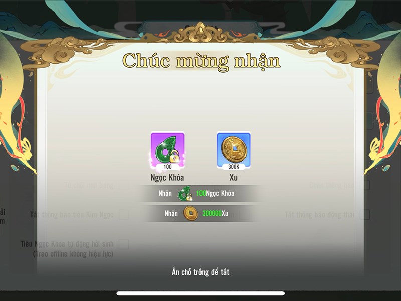 Thông báo nhận quà thành công