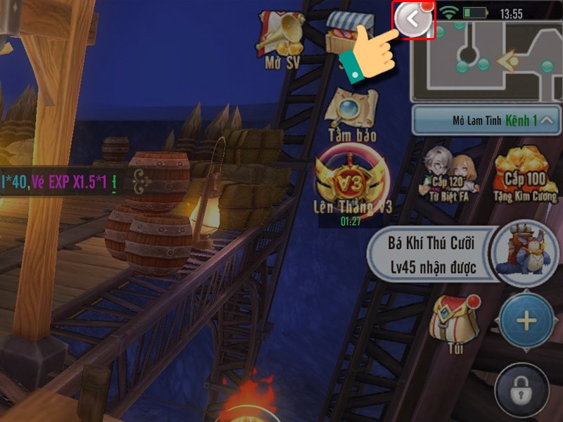 Nhấn vào biểu tượng tam giác Nhấn vào biểu tượng tam giác