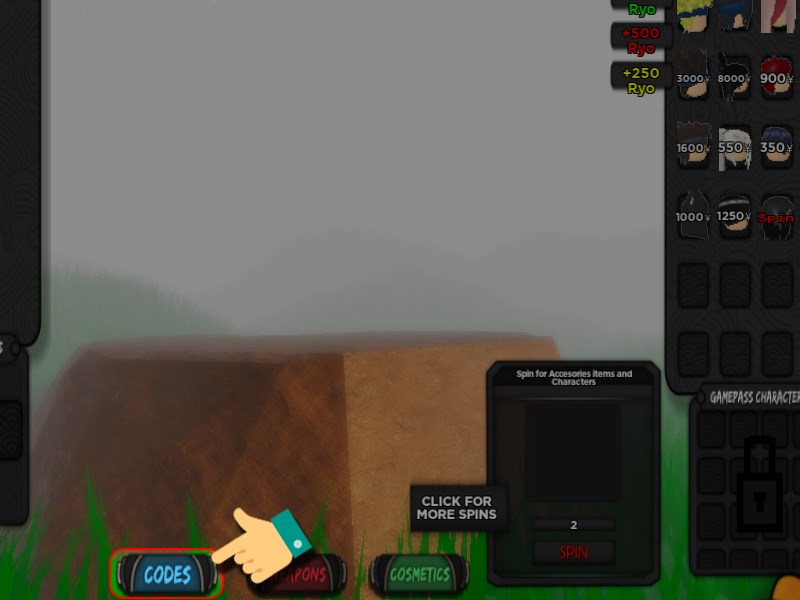 Nhấn v&agrave;o mục Codes