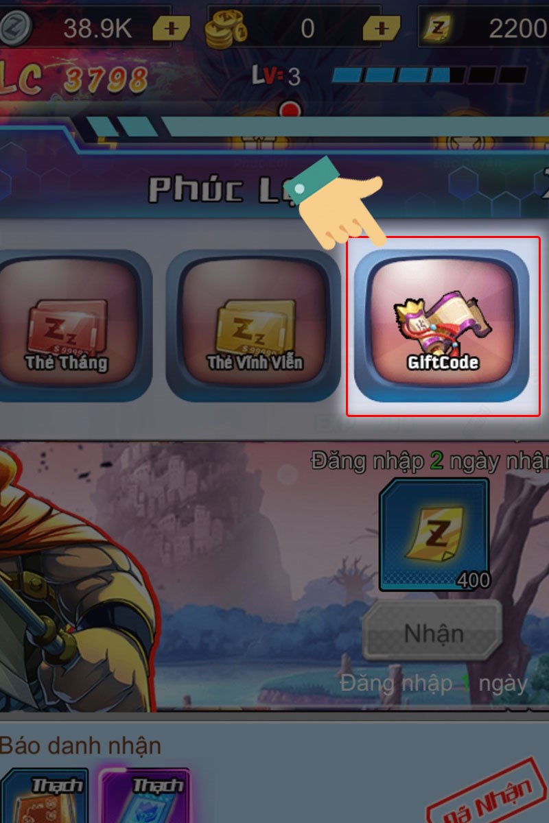 Tiếp theo chọn Giftcode