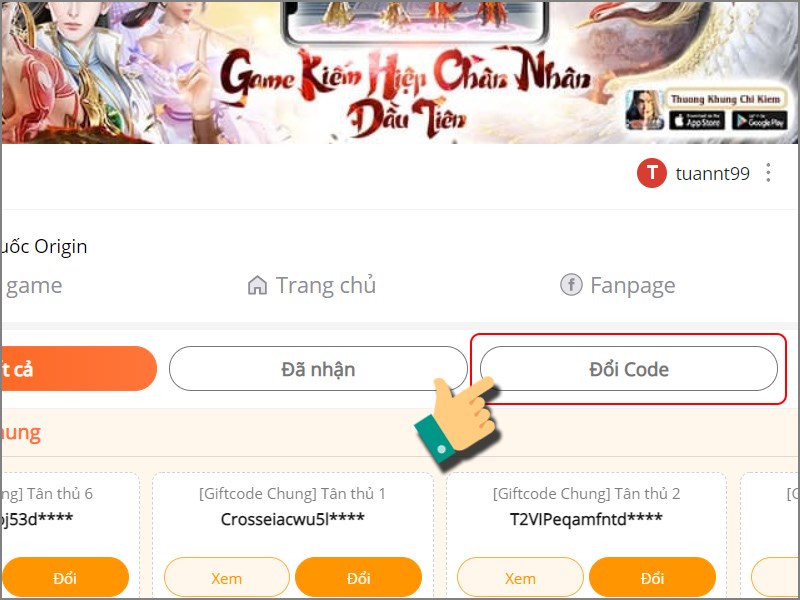 Nhấn vào đổi code