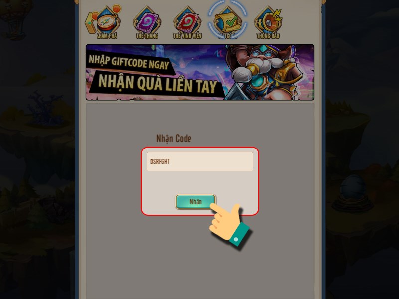 Nhập code bạn có vào đây