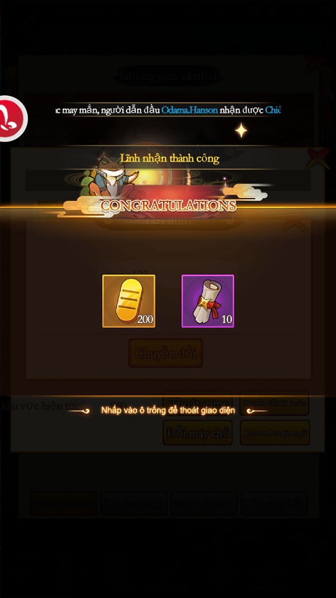 Th&ocirc;ng b&aacute;o nhập code th&agrave;nh c&ocirc;ng