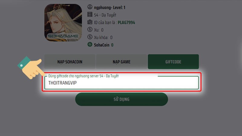Nhập code vào ô bên dưới