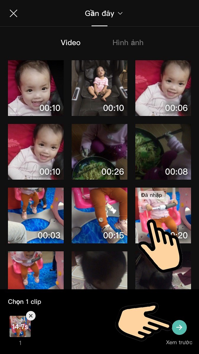 Chọn video muốn làm ấn tượng Chọn video muốn làm ấn tượng