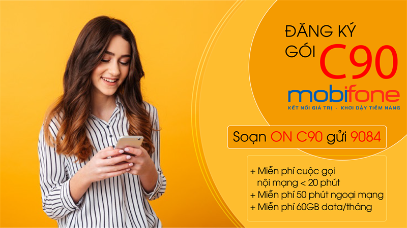 Đăng ký gói C90 MobiFone nhận 60GB 4G, gọi nội mạng miễn phí