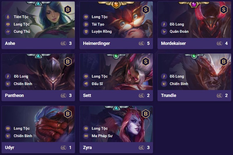 Danh sách tướng đội hình Long Tộc Đồ Long DTCL mùa 5
