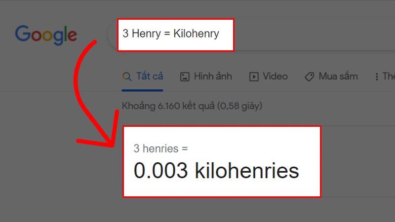 Cách tính đơn vị Henry bằng công cụ Google