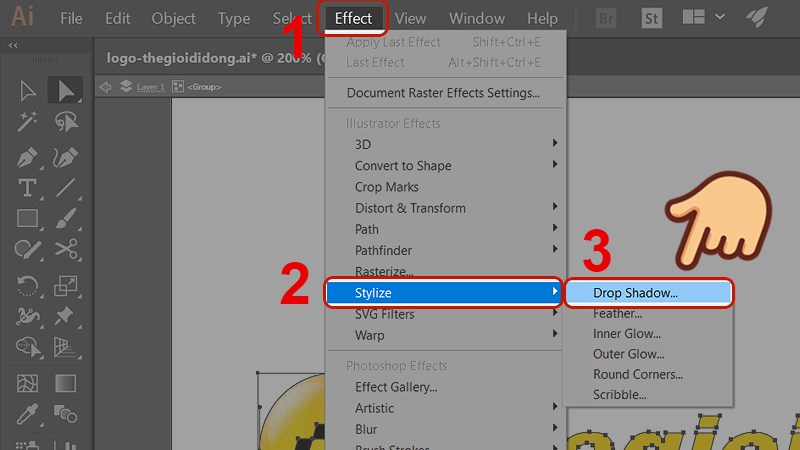 Chọn Effect v&agrave; chọn Stylize > Drop Shadow&hellip;
