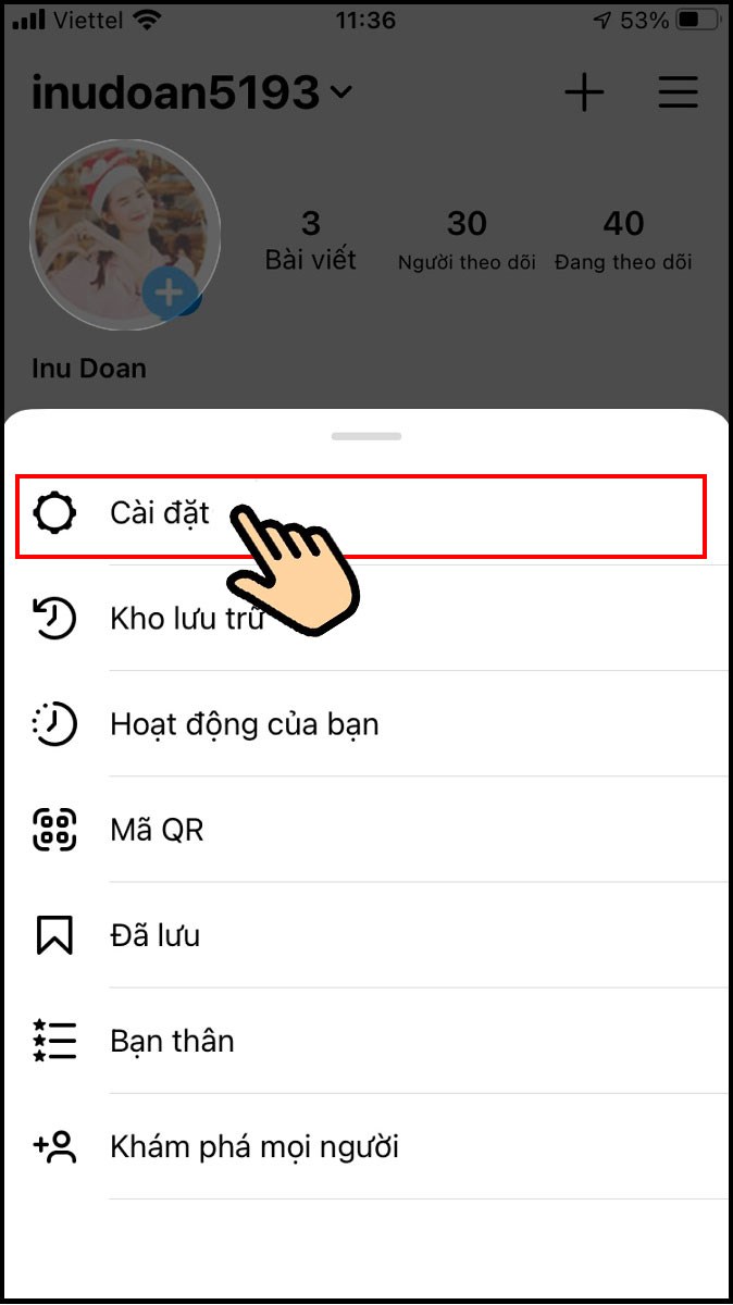 Nhấn vào phần Cài đặt