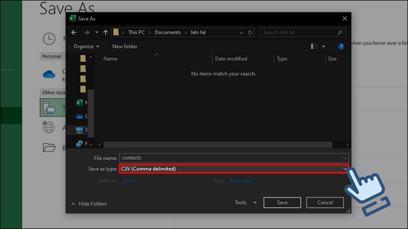 Lưu file dưới định dạng CSV (Comma delimited)