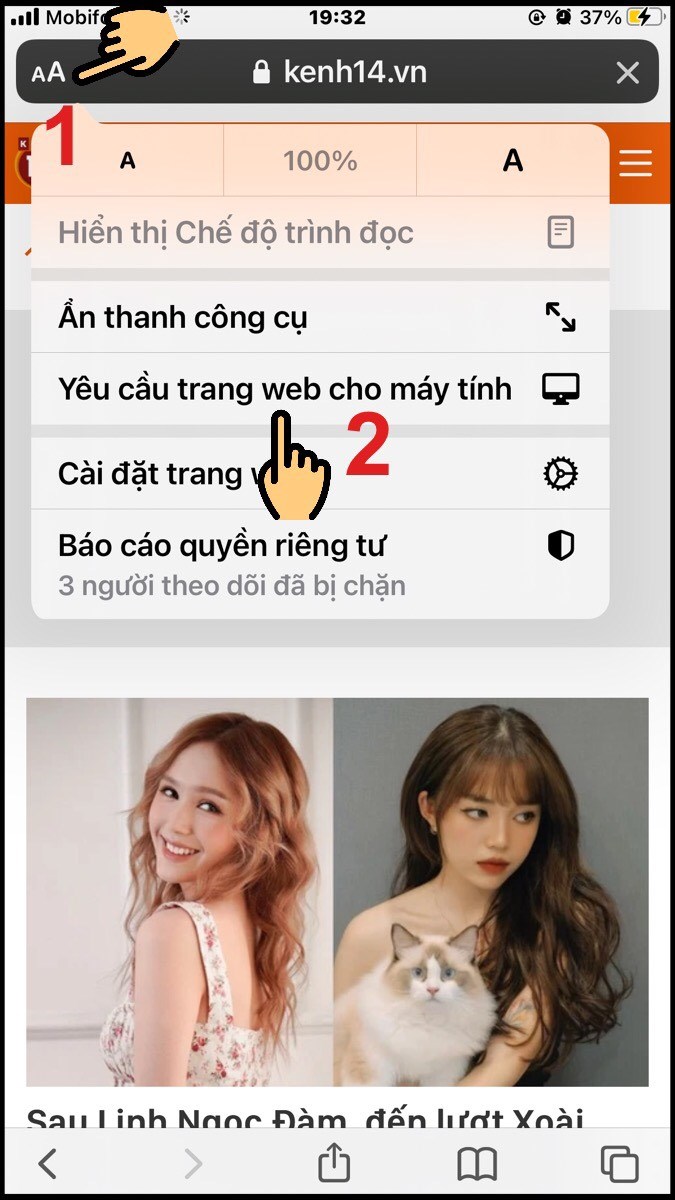 Nhấn v&agrave;o biểu tượng aA v&agrave; chọn Y&ecirc;u cầu trang web cho m&aacute;y t&iacute;nh