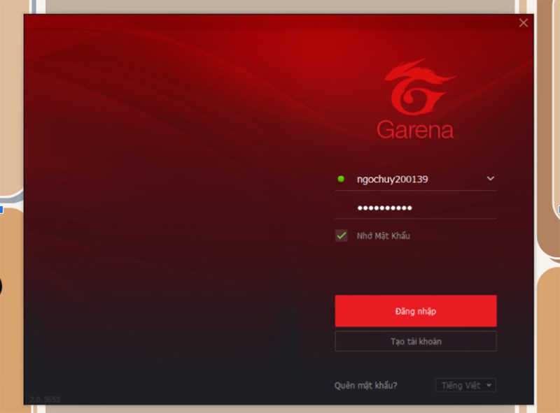 Đăng nhập Garena