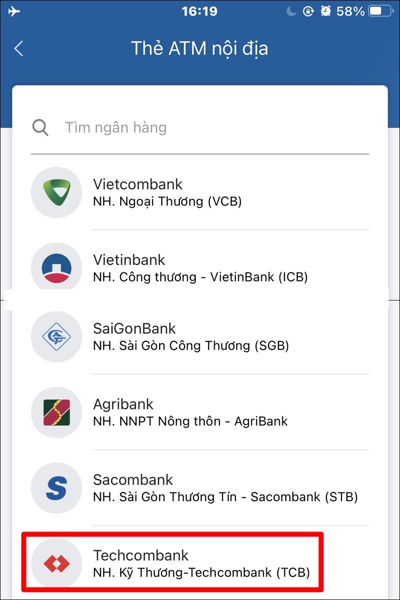 Chọn ng&acirc;n h&agrave;ng bạn muốn nạp tiền