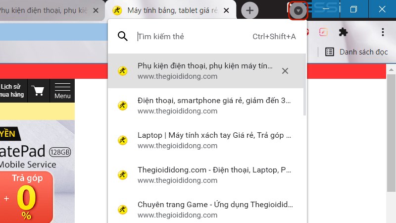 Tính năng tìm kiếm tab trong Chrome