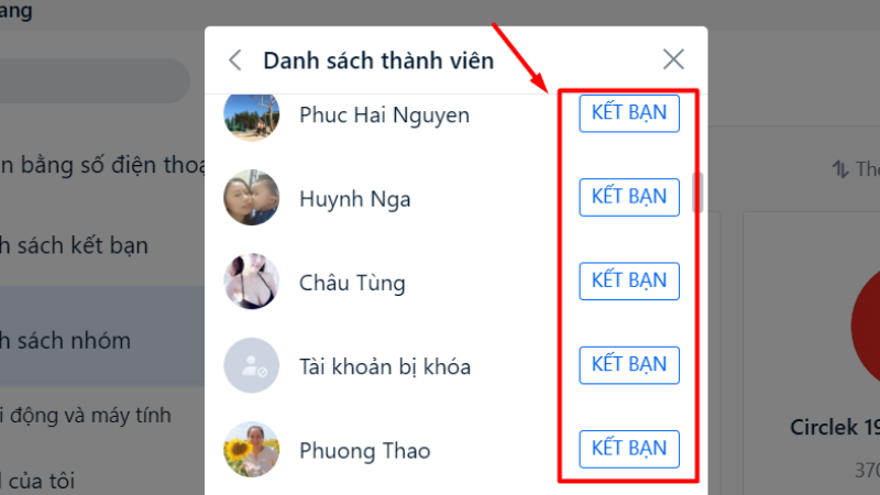 Gửi lời mời kết bạn đến thành viên nhóm