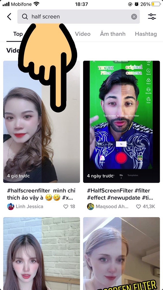 Nhập từ kh&oacute;a half screen v&agrave; bấm chọn video đầu ti&ecirc;n