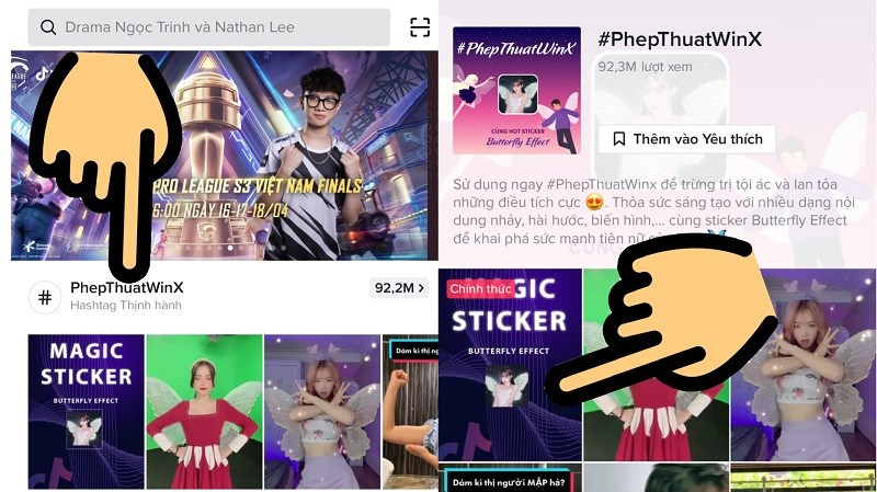 Chọn hashtag Phepthuatwwinx và nhấn vào video đầu tiên