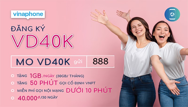 Đăng ký gói 3G, 4G VD40k VinaPhone 40K nhận 30GB HOT 2021