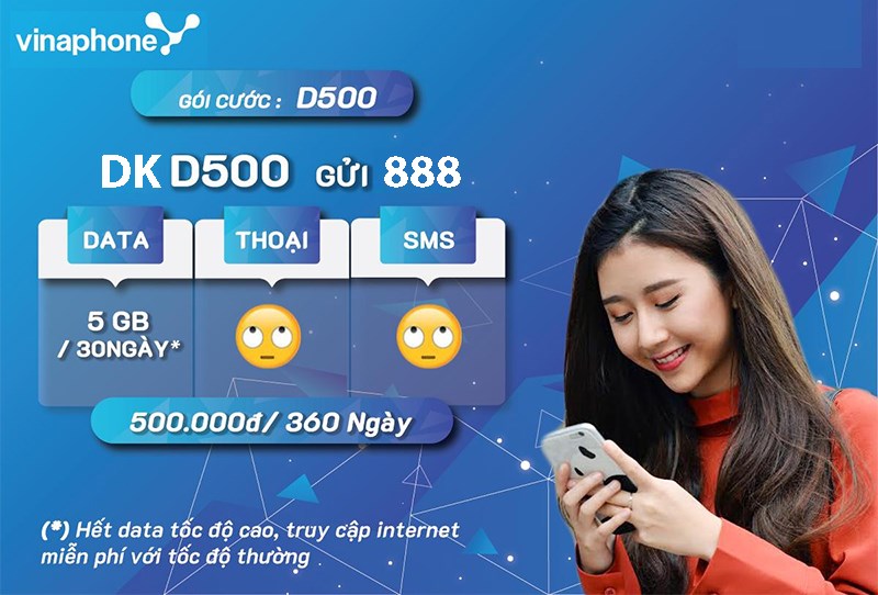 Đăng ký gói D500 VinaPhone 60GB cho 12 tháng nhanh, đơn giản