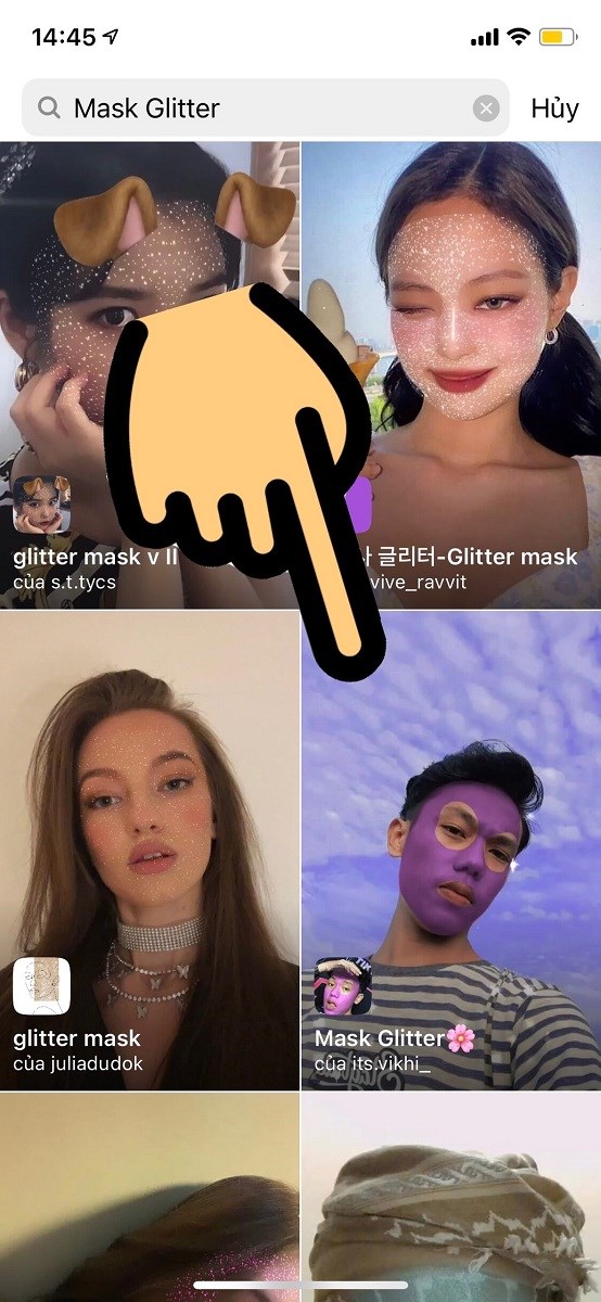 Tìm kiếm từ khóa Mask Glitter và bấm chọn filter Mask Glitter Tìm kiếm từ khóa Mask Glitter và bấm chọn filter Mask Glitter