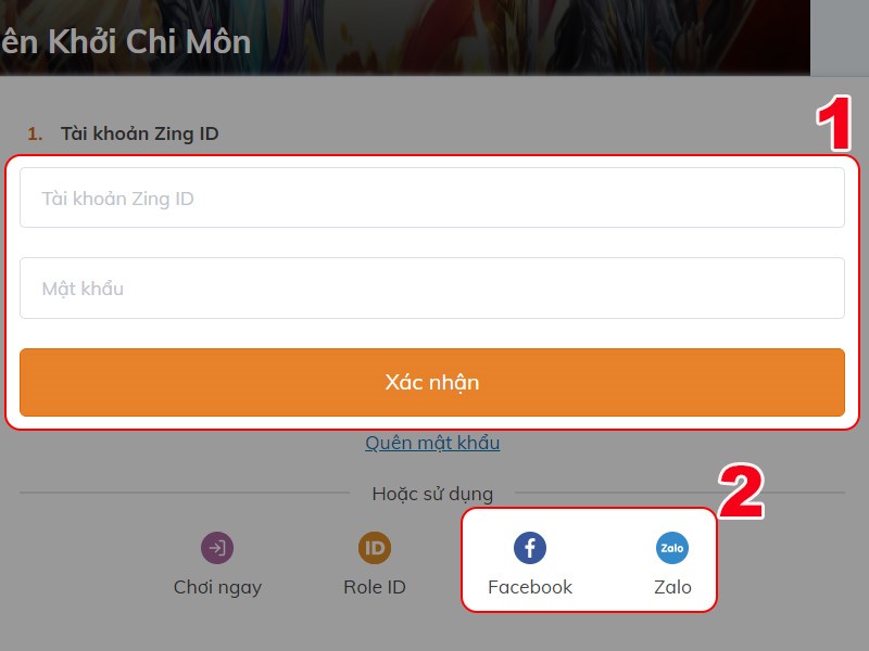 Đăng nhập tài khoản game của bạn Đăng nhập tài khoản game của bạn