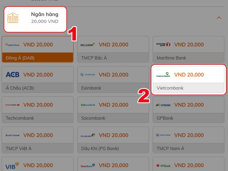 Chọn ngân hàng Chọn ngân hàng