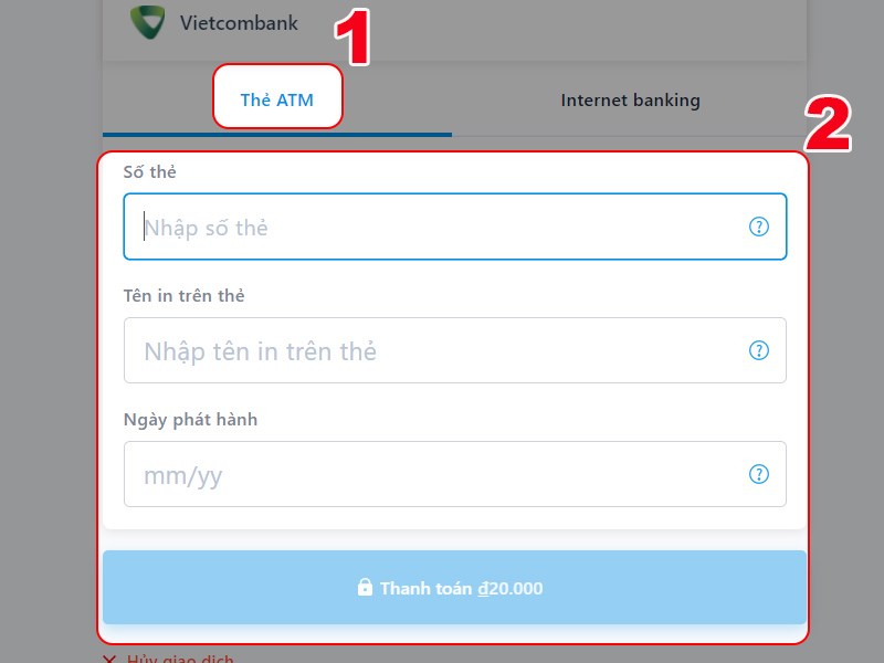 Nhập thông tin thẻ để thanh toán Nhập thông tin thẻ để thanh toán